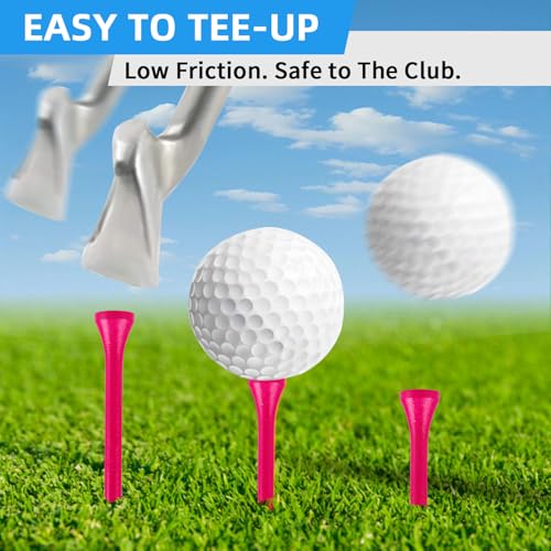 Bamboo Golf Tees 2-1/8 Inch - 100 Pcs Bright Pink