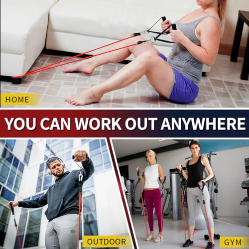 5-Level Resistance Bands Set with Handles - Natural Latex, 10-50 lbs