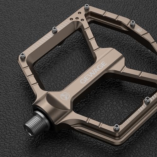 GEWAGE Brown Aluminum Flat MTB Pedals with Anti-Slip Pins & Sealed Bearings