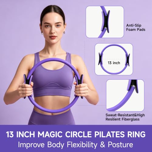 Pilates Equipment Kit for Home Workouts - 21 Pcs Set, Purple
