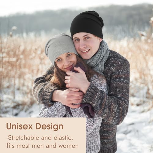 Cotton Slouchy Beanie for Men & Women - Large, Black + Light Off-white + Heather Grey + Navy Blue