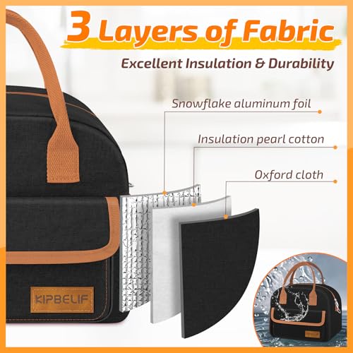 Insulated Lunch Bag for Women - Large with Ice Pack - Black