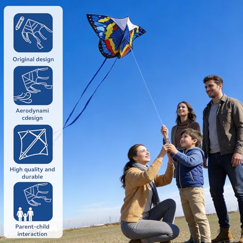 FejoHify Blue Large Kite for Kids & Adults Easy to Fly with 300 FT String - Suitable for Ages 4-12