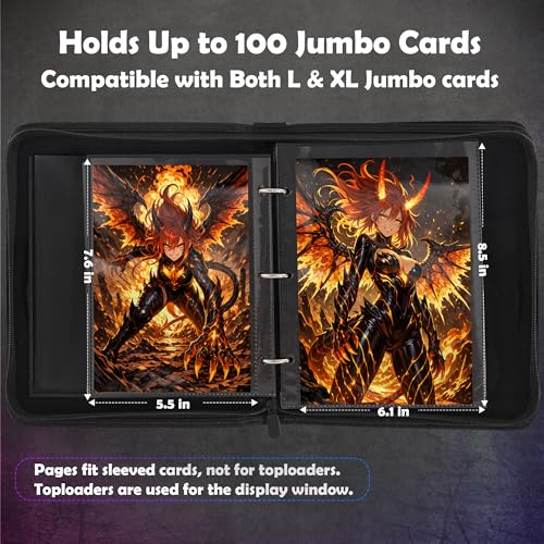 Zettokete Jumbo Card Binder with Display Window Holds 50 L and 50 XL Cards, Black, 100 Pages