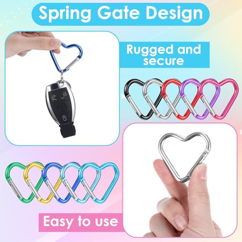 10-Pack Heart Shaped Carabiner Keychain Clips - Cute & Durable
