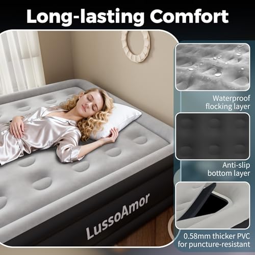 Portable Full Size Air Mattress with Built-in Pump, Leak-Proof PVC, 650lbs Capacity