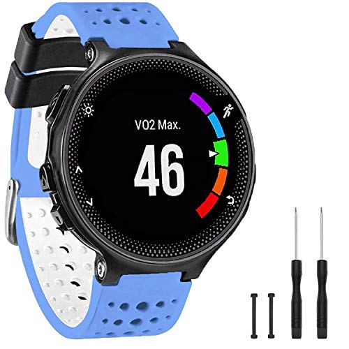 Soft Silicone Replacement Watch Band for Garmin Forerunner - Cornflower Blue & White