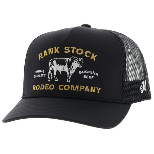 HOOEY Rank Stock Trucker Hat for Men – Adjustable Snapback, Breathable Mesh Baseball Cap - Western Trucker Hat - One-Size - Bucking Beef & Rodeo Company Stitch Design - Black