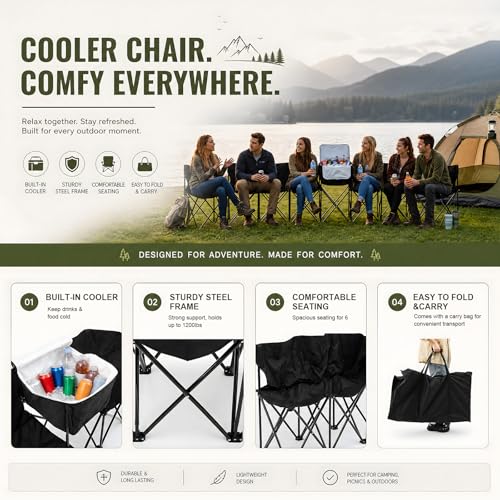 6-Seat Folding Soccer Bench with Cooler - Portable Team Chair