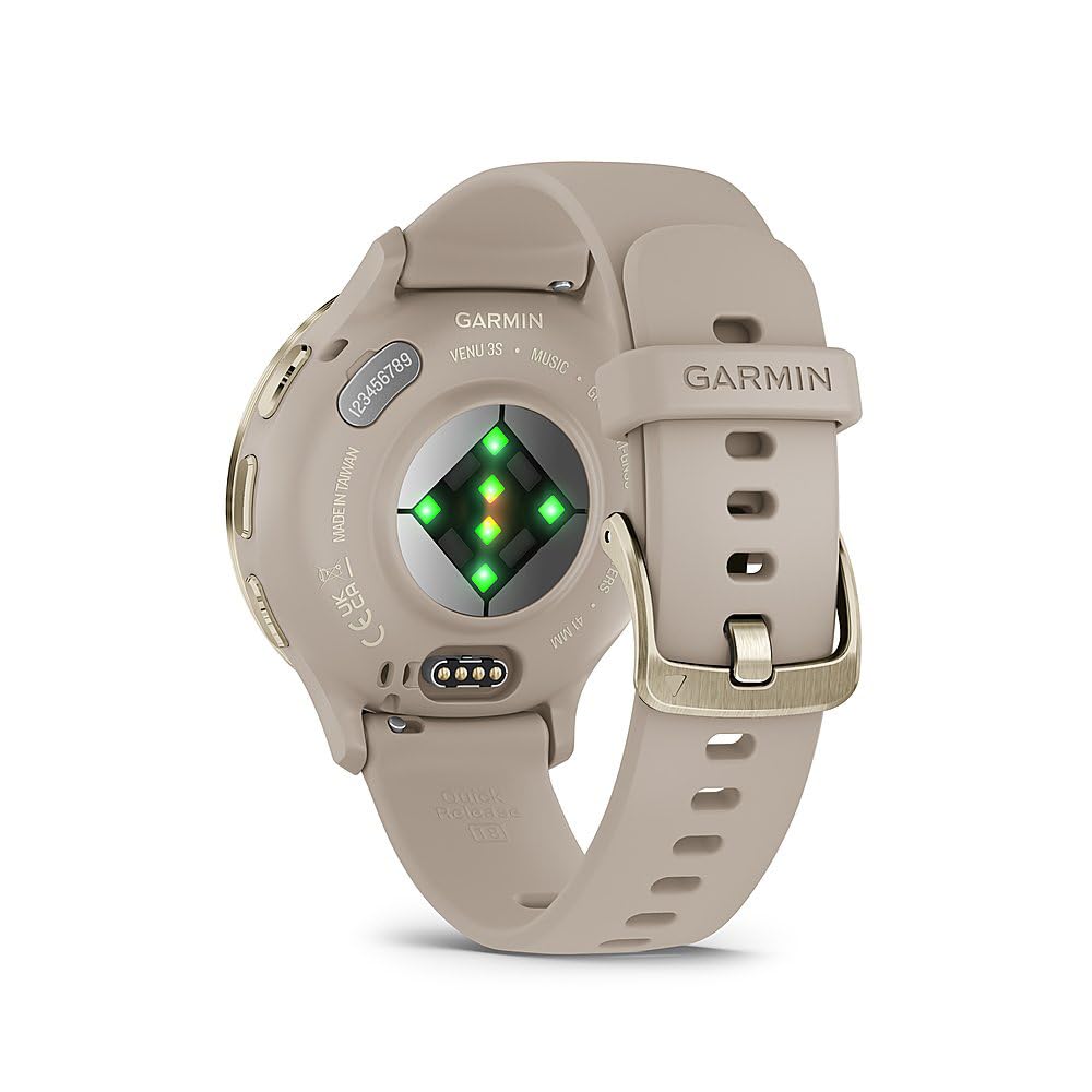 Garmin Venu 3S, Running GPS Smartwatch, AMOLED Display, Advanced Health & Fitness, Up to 10 Days Battery, Soft Gold with French Gray Silicone Band - Bundle w/Deco Essentials 26-Month CPS Plan