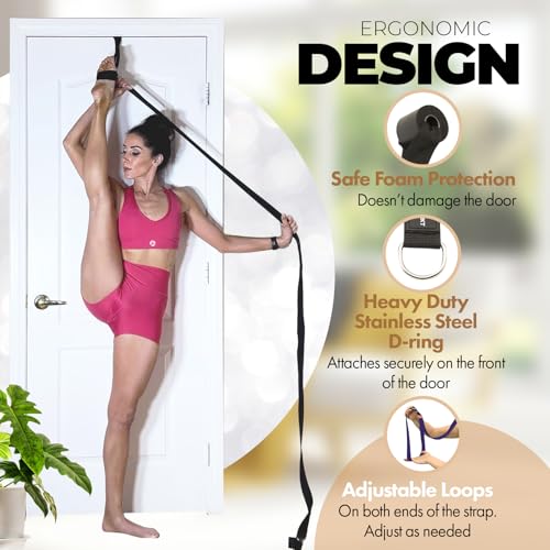 Pilates Stretching Strap with Door Anchor for Flexibility - Black
