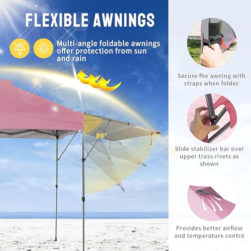 10x10 Pop Up Canopy Tent with Adjustable Awning - Pink