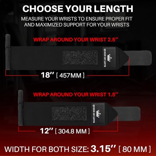 Elastic Cotton Weightlifting Wrist Wraps with Thumb Loops - Black, 18"