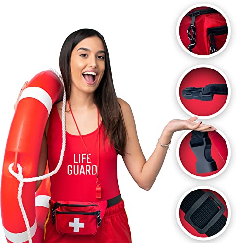 EMS XTRM Lifeguard Fanny Pack Red with Whistle Lanyard — One Size / 1 Pack, Baywatch Style