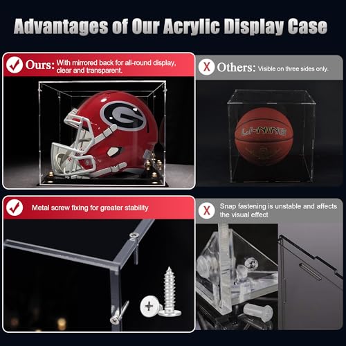 Putros Black Mirror Back Football Helmet Display Case with Mirror & Base - L-Black