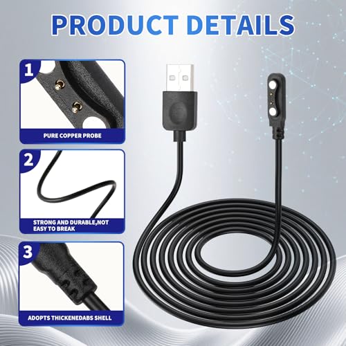 Smart Watch Charger Cable - 2 Pin USB Cord, 4mm Contact