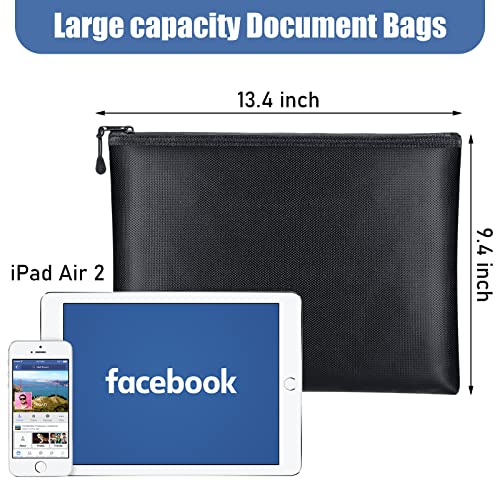 4 Pack Fireproof Document Bags 13.4 x 9.4 Inch Waterproof and Fireproof Money Bag Document Holder with Zipper Fireproof Safe Storage Bag for A4 Documents, Money, Passport and Tablet