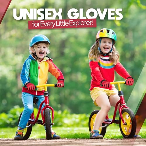 Kids Cycling Gloves Pack of 3 - Youth Motorcycle & BMX Gloves, Small Army Green/Black/Red