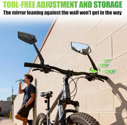 RBRL Left-Hand Handlebar Bike Mirror 360° Adjustable, 3-Screw Locking Anti-Loosen, Aluminum Base