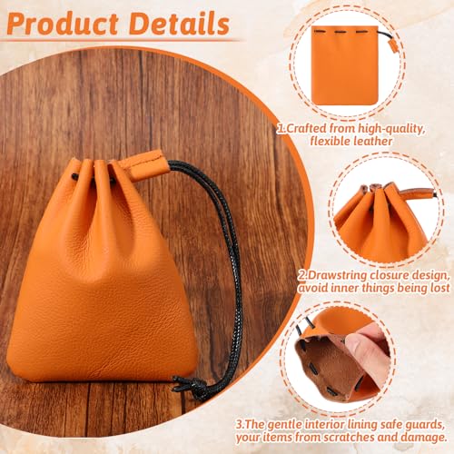 Genuine Cowhide Leather Drawstring Pouch - Medium Brown Storage Bag