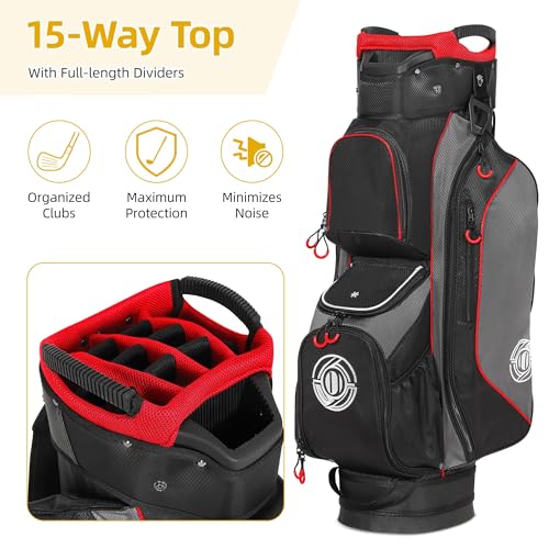 Lightweight Golf Cart Bag with 15-Way Organizer - Black & Red