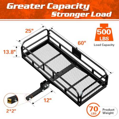 Hitch Cargo Carrier & Bike Rack Set - 500 lb Capacity, 14" High Side Rails