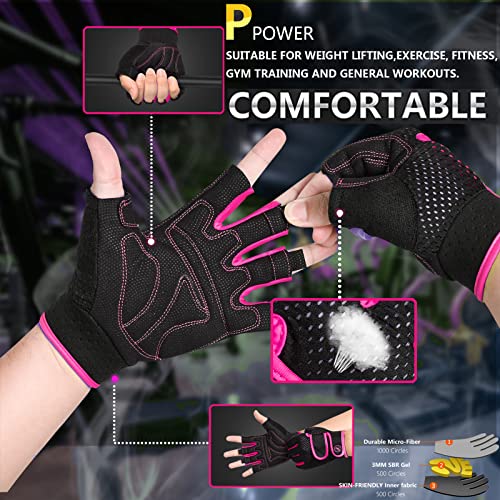 Padded Fingerless Workout Gloves for Weightlifting - Pink, Medium