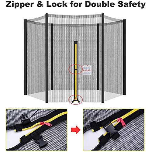 Trampoline Enclosure Net with Zipper & Buckle, Safety for Round Frames