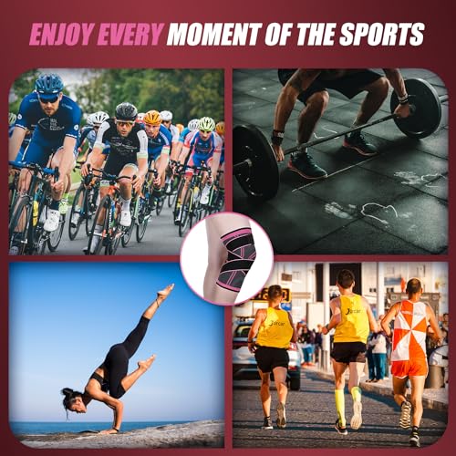Knee Compression Brace for Women - Adjustable Sleeve with Strap, Medium Pink