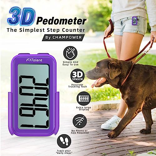3D Pedometer Step Counter for Walking - Purple Clip Tracker