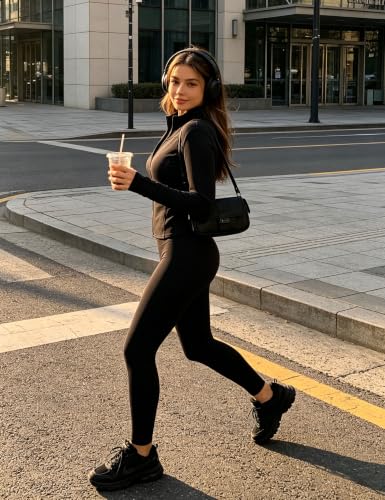 UOUA Women's Black Large 2-Piece Workout Set - Bodycon Gym Tracksuit