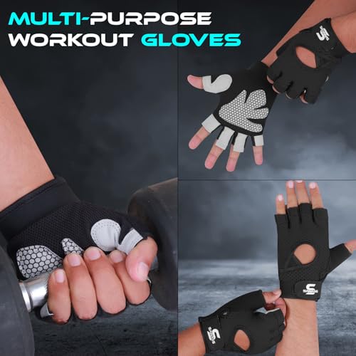 Gym Gloves for Weight Lifting - Breathable Non-Slip Grip - Black, Large