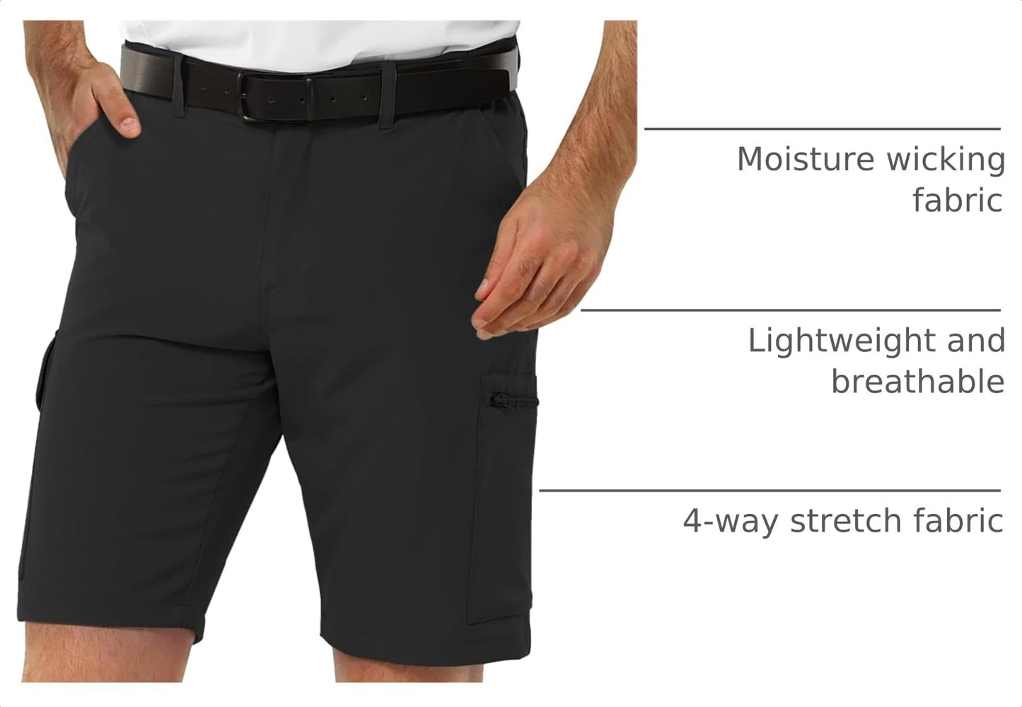 33,000ft Men's Golf Shorts 10" Inseam with Zipper Pocket Lightweight Quick Dry Stretch Hiking Cargo Shorts for Travel Fishing Black