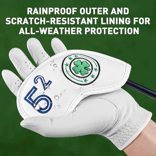Leather Golf Iron Wedge Head Cover 52° - White & Clover Design