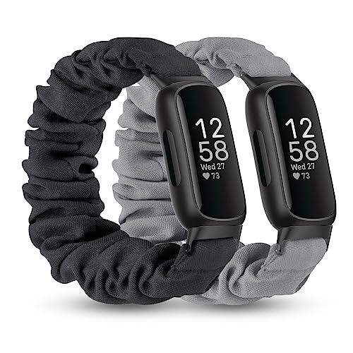 Folavii 2 Pack Stretchy Fabric Fitbit Inspire 3 & 2 Wristbands Small Black/Grey