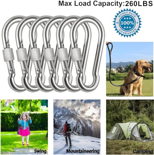 Stainless Steel Locking Carabiner Clips - 2.36 Inch 6PC Set