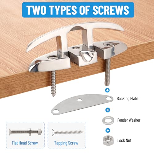 Racewill 5 Inch/6 Inch Pack of Folding Marine Dock Cleats - 316 Stainless Steel, Flip-Up Boat Rope Cleats with Backing Plates & Screws for Yacht Kayak Pontoon