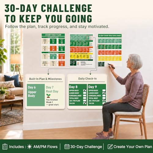 Chair Yoga & Tai Chi Workout Charts for Seniors - 30-Day Challenge