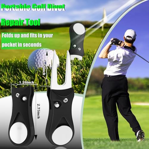 Foldable Stainless Steel Golf Divot Tool with Magnetic Marker - 2 Pack
