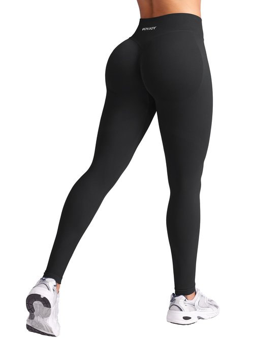 VOYJOY Workout Butt Lifting Leggings for Women Hidden Scrunch Tummy Control Gym Leggings Seamless Yoga Pants Black S
