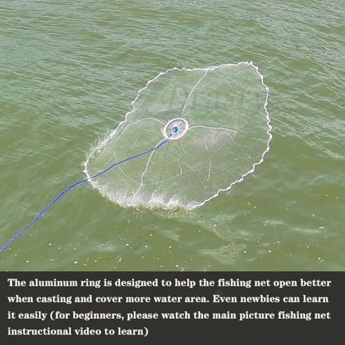 Drasry 5 ft Cast Net with Aluminum Ring, 1/4 Mesh, Heavy-Duty Sinker • Bait Shrimp Catch Net