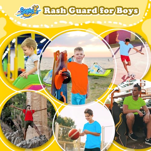 Boys Rash Guard Swim Shirt - Short Sleeve, UPF 50, Green & Yellow, 3T