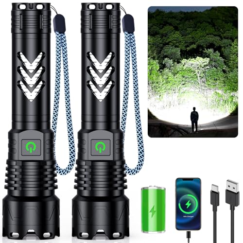 Alifa Flashlights High Lumens Rechargeable, 2Pack Rechargeable Flashlight, 990000lm Super Bright Flashlight, 5Mode Tactical Flashlights High Lumens, LED Flashlight High Powered,IP65Waterproof