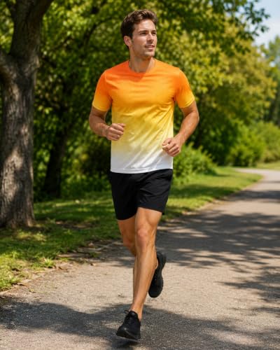 Men's Athletic Running T-Shirt - Dry Fit Moisture Wicking - Medium Gradient Orange