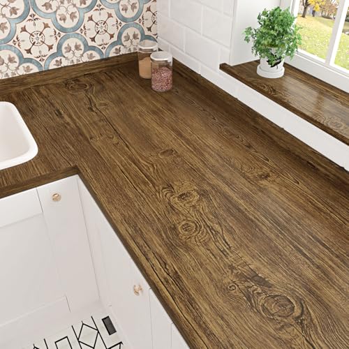 Wallercity Vintage Brown Wood Grain Contact Paper for Kitchen Countertop Rustic Peel and Stick Countertops Wallpaper for Cabinets Shelf Backdrop Vinyl Waterproof Self Adhesive Wooden Wrap 15.8x78.7 IN