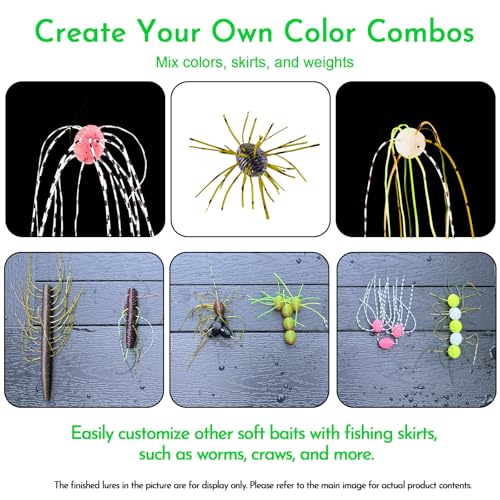 DIY Fishing Lure Kit - 30 Dice Baits, 5 Skirt Strands, 10 Weights