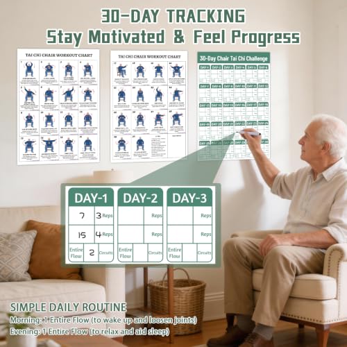 Tai Chi Chair Workout Chart for Beginners - 2 Laminated Posters