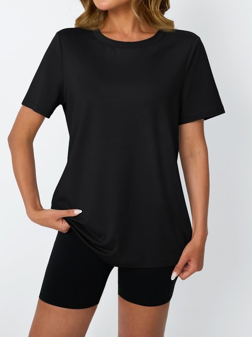AUTOMET Women's Workout Tops Short Sleeve Gym Shirts Yoga Moisture Wicking Quick Dry Athletic Tshirts for Running Hiking Black M