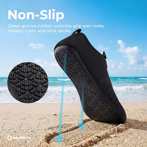 Quick-Dry Water Shoes Aqua Socks Slip-On for Beach & Swim - 11.5-12.5 Women/10.5-11.5 Men - Black