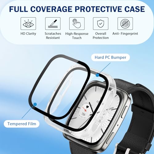 Riwoauoo 2 Pack Square Screen Protector Case for Amazfit Active 2 - Clear + Clear, 44x37mm